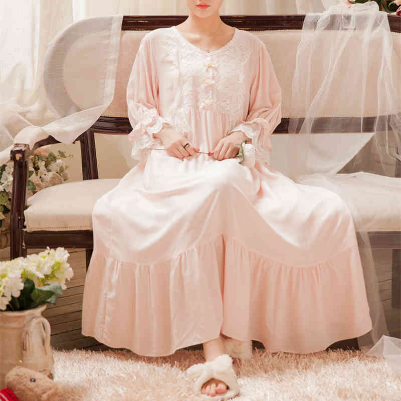 Women&#039;s Sleepwear Night Long Gowns Women Ladies Nightgown Elegant Ankle Length Gown Princess L 3 color 1NMM