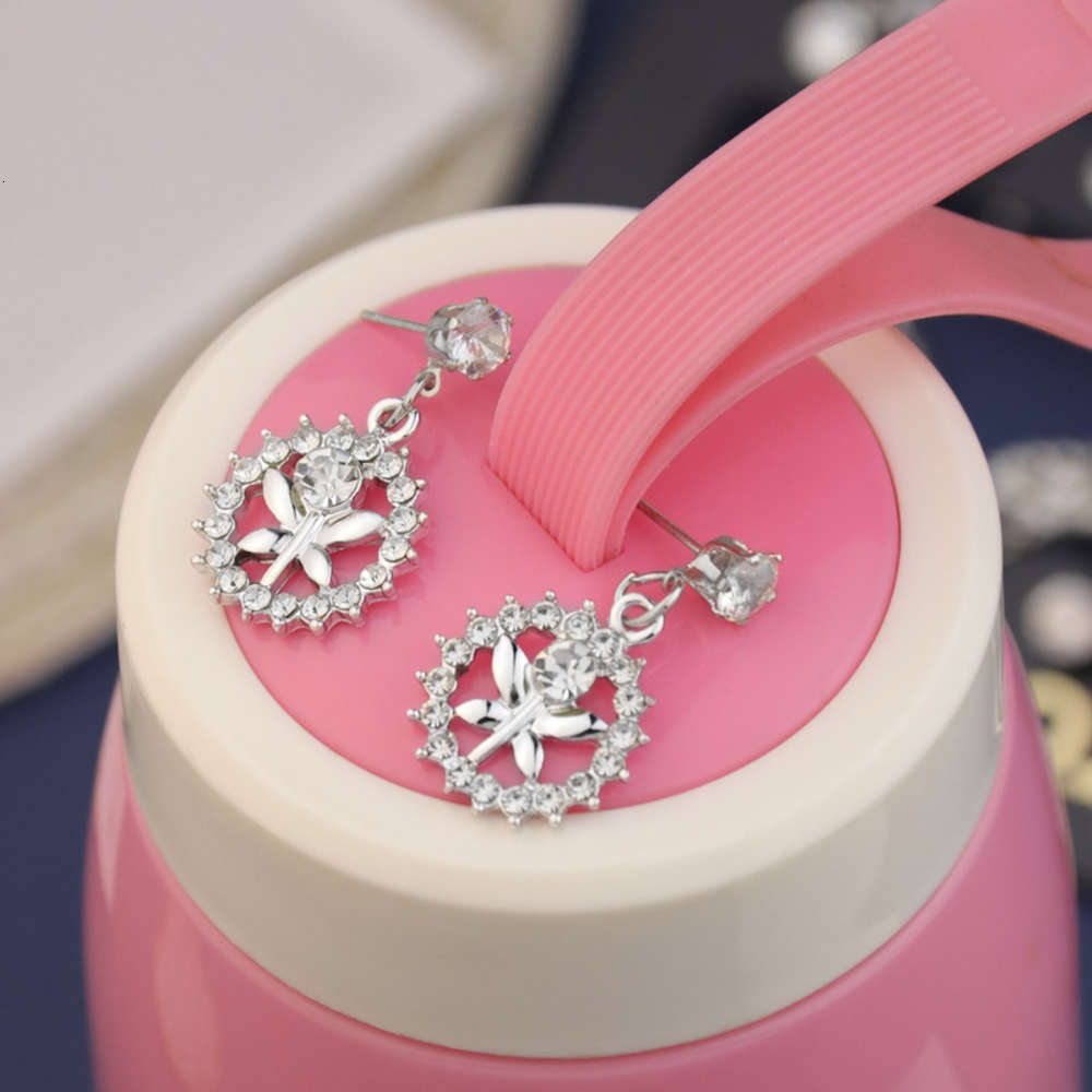 Four leaf clover flower earrings exaggerated zircon drill advanced sense Korean cool week women&#039;s Earrings Set