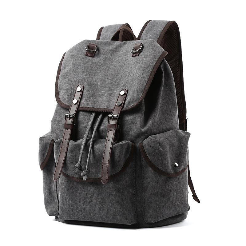 Tagdot Drawstring Anti-theft Backpack For Laptop 14 15 15.6 Inch Canvas Leisure Retro Teens Travel School Men