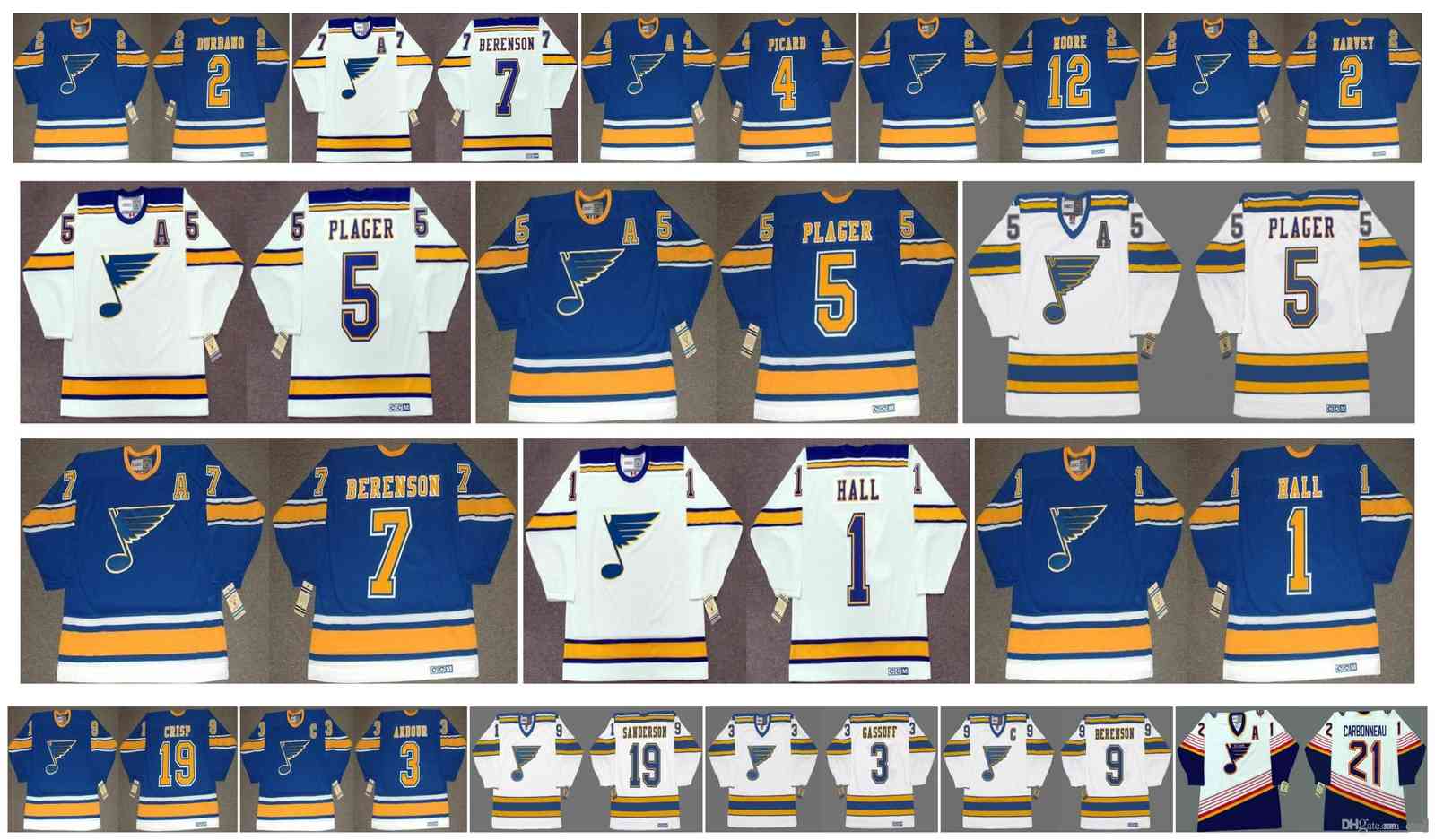 Vintage St. Louis Blues Jerseys BOB PLAGER TERRY CRISP AL ARBOUR Derek Sanderson BOB GASSOFF RED BERENSON Guy Carbonneau CCM Retro Hockey