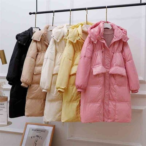 Wonder Thickness Warm Long Down Parkas Stand Collar 90% White Duck Coat Vintage Hooded Detachable Outwears 210510