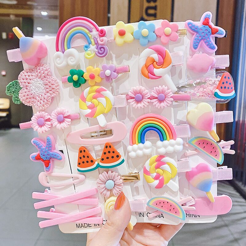 14pcs-set Candy Cloud Lollipop Hair Side Duckbill Clips For Girls Cute Rainbow Barrettes Hairbows SZ510