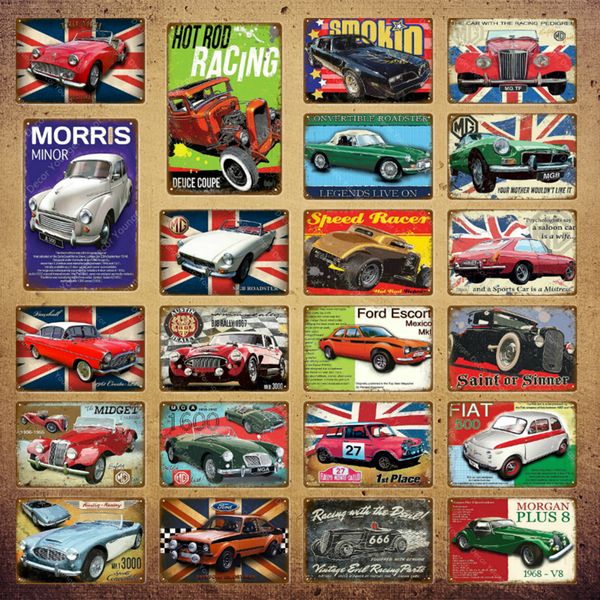 American Style Classic Sports Racing Car Trucks Metal Painting Signs Vintage Wall Plaque Bar Pub Man cave Garage Room Wall Decor Poster Size