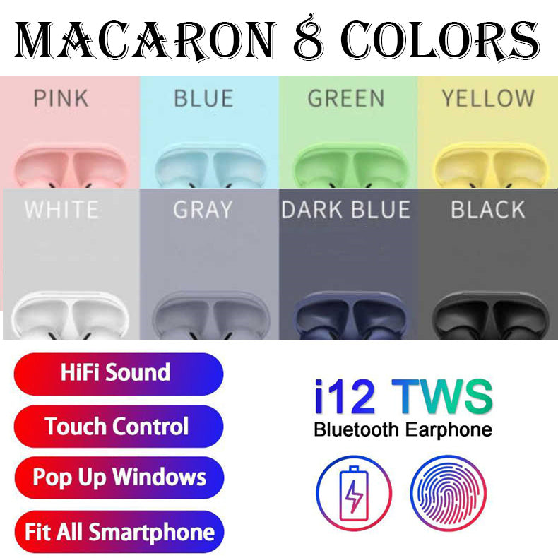 Bluetooth Earphones inPods 12 Macaron TWS Earphone BT5.0 Wireless Headphones in-ear Touch Portable Earbuds