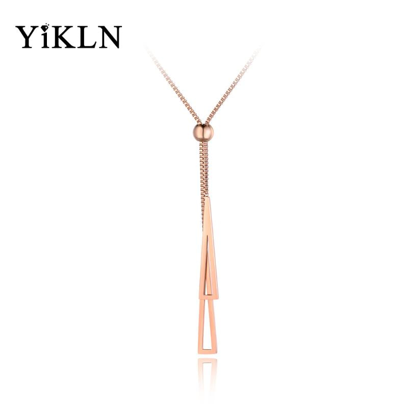 YiKLN Trendy Double Triangle Stainless Steel Women Box Chain Necklace Jewelry Rose Gold Adjustable Choker Necklaces YN19049 Chains