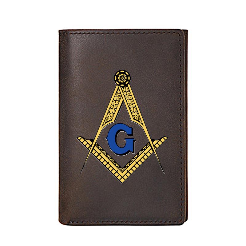 Genuine Leather Wallet For Men Free And Accepted Masons Printing Card Holders Male Short Purse High Quality Wallets