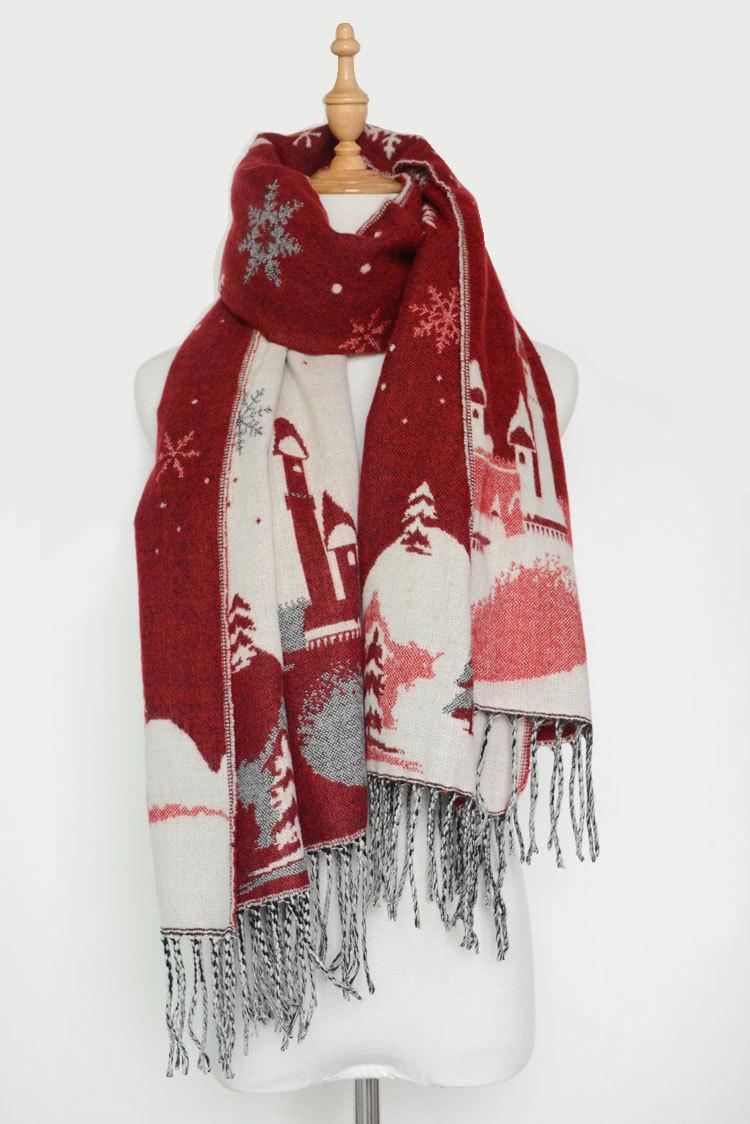 Snowflake Tassel Scarf Winter Cashmere-like Shawl Christmas Warm Long Scarves