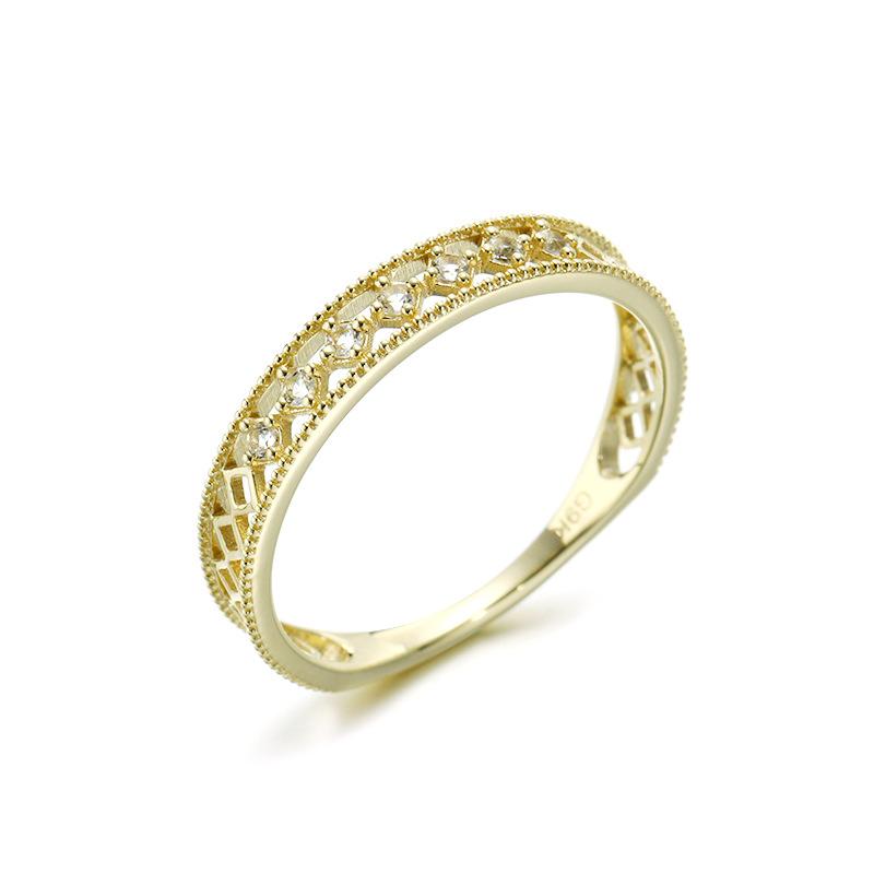 Yellow Gold White Topaz Rings Lace Hollow Geometric Trendy Office Fine Jewelry For Women Party Elegant All-match Cluster