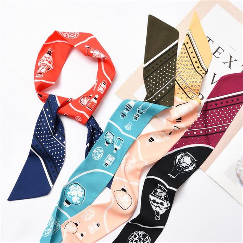 90x6cm Plus Small Silk Scarf Heart Print Women Neck Head Bag Handle Wrist Ribbon Scarves Headband Hairband