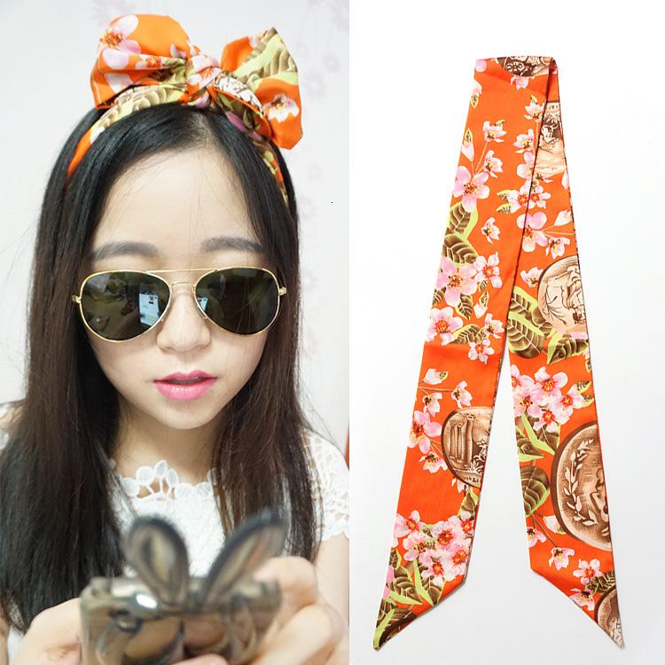 Fashion 120*8cm Small Scarf Print Women Silk Long Head Handle Bag Ribbon Scarves