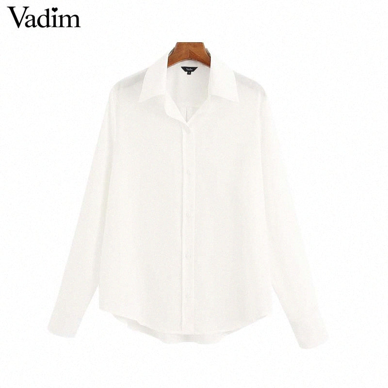 Vadim women chic loose black white blouse long sleeve office wear solid shirt female casual stylish chic tops blusas LB781 f6ri#