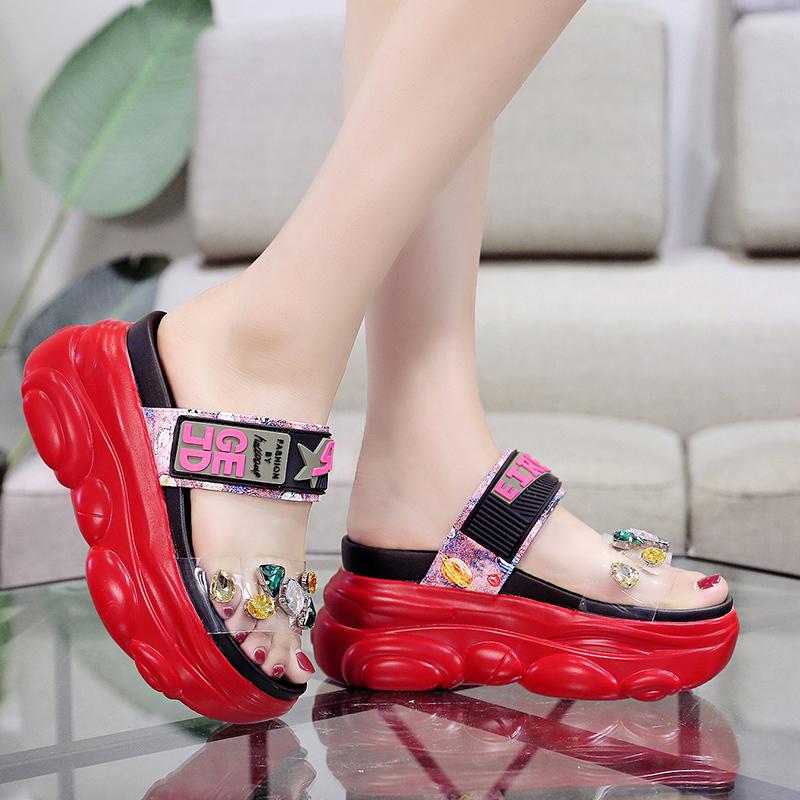 Slippers Lucyever 2021 Women Platform Sandals Fashion Crystal Wedges High Heels Summer Ladies Candy Colors Beach Shoes Woman