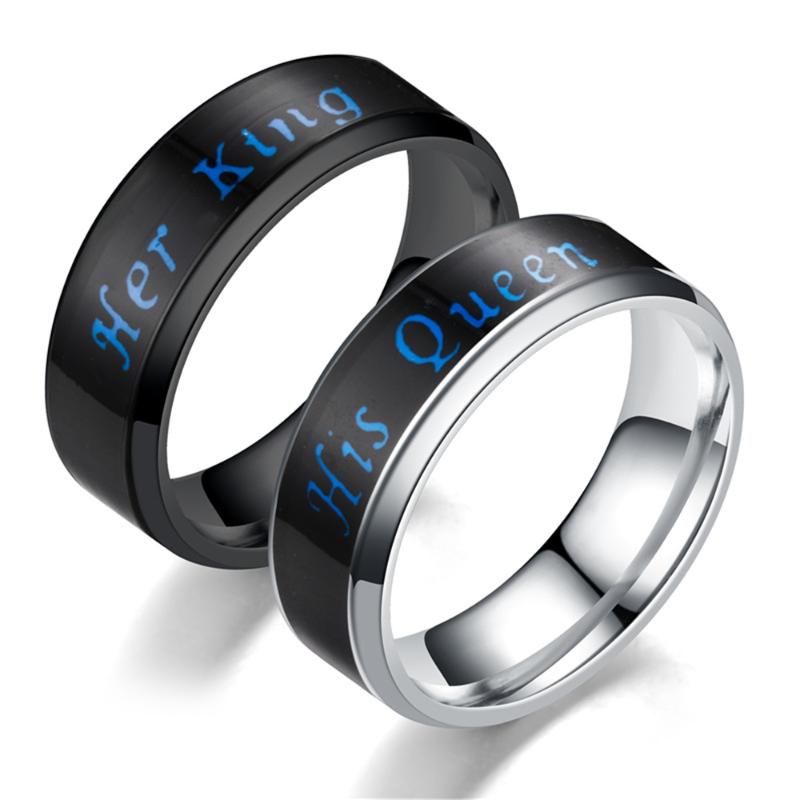 Wedding Rings Punk Cool Intelligent Temperature Sensing Stainless Steel His Queen & Her King Couple For Lovers Jewelry Gift