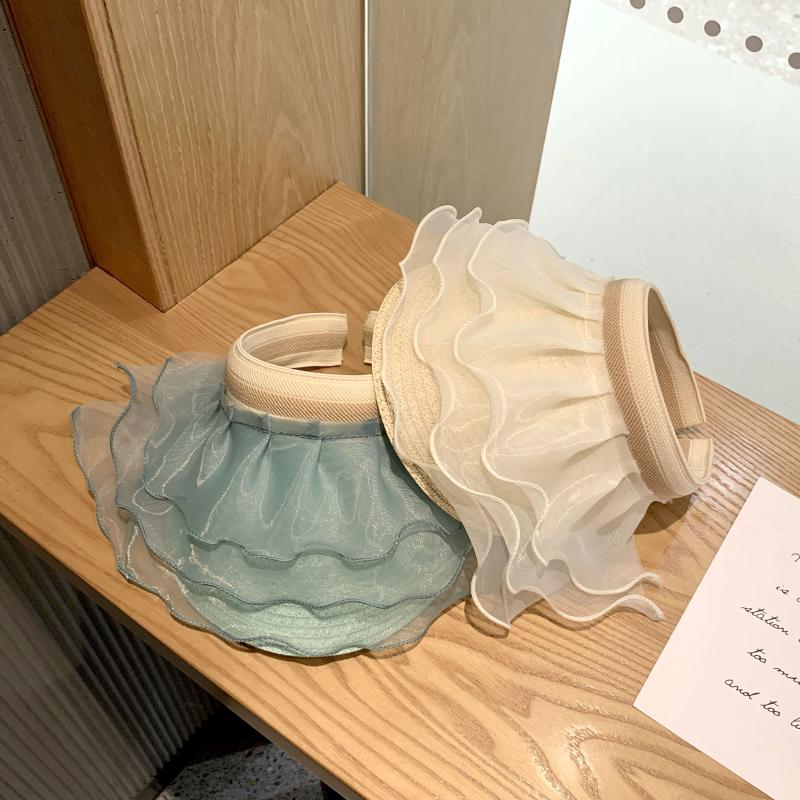 Wide Brim Hats INS 1Pcs Empty Cap Straw Hat Children Summer Sun Protection Candy Color Top Lace Edge Princess Beach Gorros