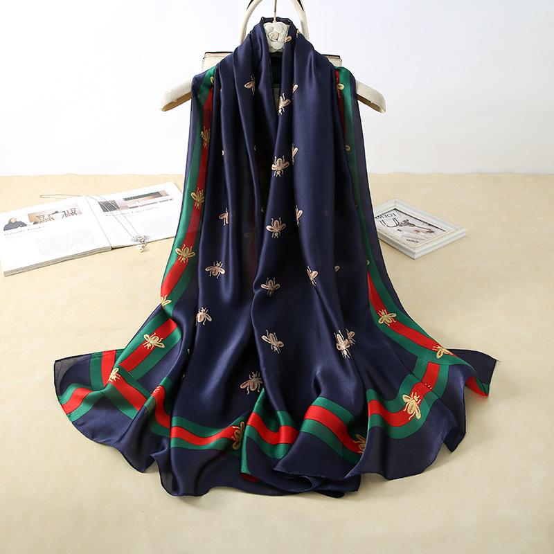 Scarves 2021 Summer Silk Scarf Women Print Flower,Birds,leaf,chains, 100% Natural Wraps Shawls And 180*90cm Hijabs