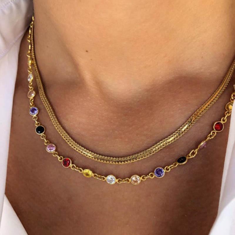 Chokers Colorful Luxury Rhinestone Chain Choker Necklace For Women Charming Gold Color Alloy Metal Party Jewelry Collar