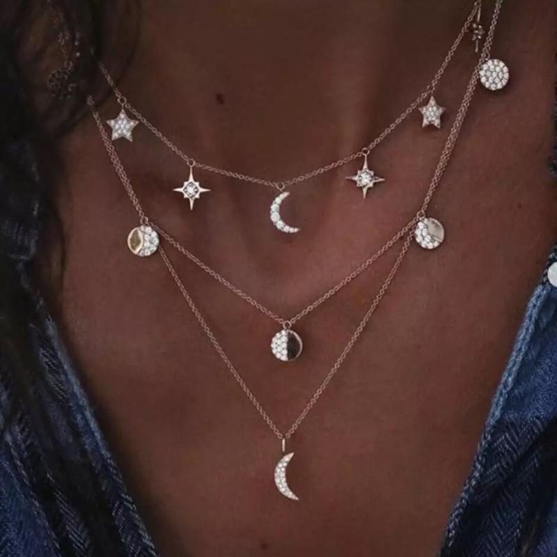 Chokers Fashion Necklaces 2021 Bohemian Ethnic Gold Silver Chains Necklace For Women Vintage Chocker Moon Sun Round Boho Kolye Jewellery