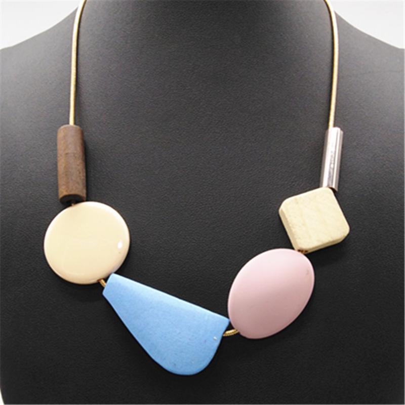 Chokers Neon Blue Pink Girl Geometric Ethnic Big Ball Fashion Vintage Wood Pendants Choker Necklace Women Sweater Chain Jewelry Wedding