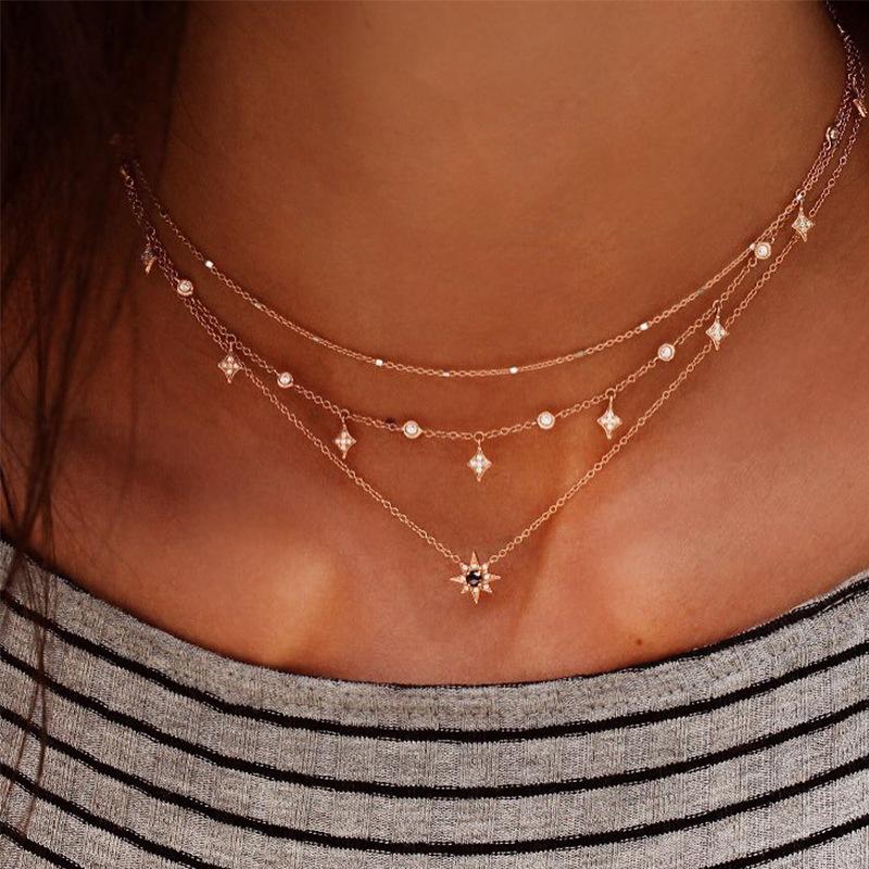Pendant Necklaces Aesthetic Fashion Layered One Piece Chains Geometric Star Necklace Jewelry For Women Boho Gift Accessories On The Neck
