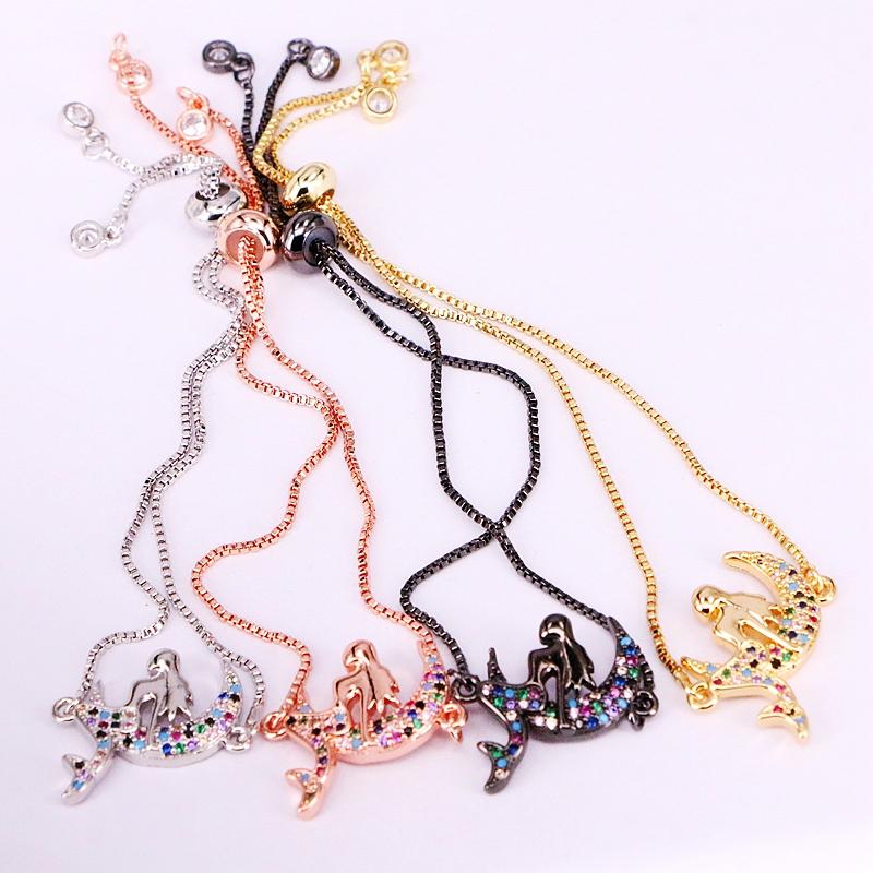 Link, Chain 12PCS, Rainbow CZ Micro Pave Moon Bracelets Statement Crystal Colorful Zirconia Fashion Women Girl Jewelry Gifts