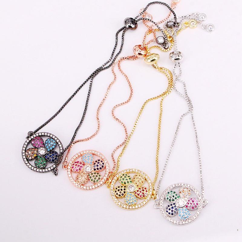 Link, Chain 6PCS, Rainbow CZ Micro Pave Lady Girl Flower Bracelets Statement Fashion Colorful Zirconia Elegant Crystal Jewelry Gifts