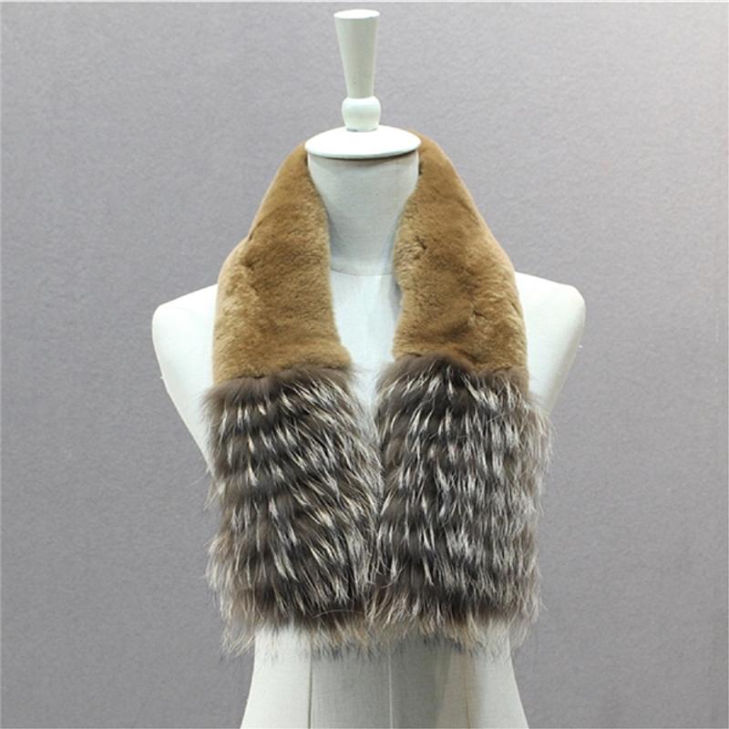 Scarves IANLAN Winter Solid Wraps Magnet Closure Womens Full-pelt Rex Fur With Raccoon Trimming Mufflers IL00523