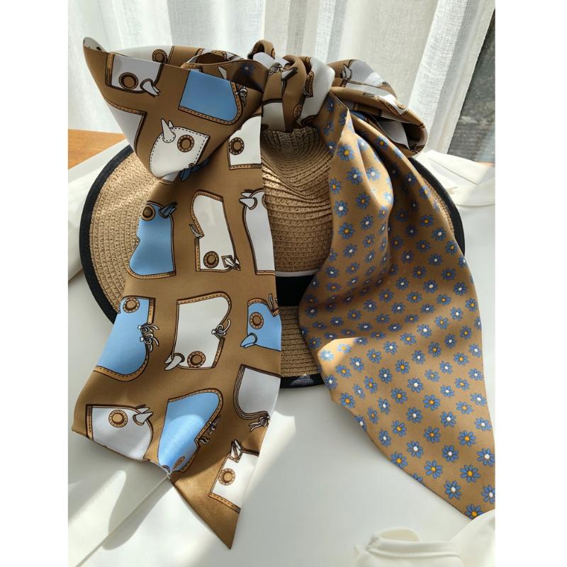 Scarves Narrow Long Luxury 100% Silk Scarf Neckerchief Headband For Women Ladies Fashion Accessories