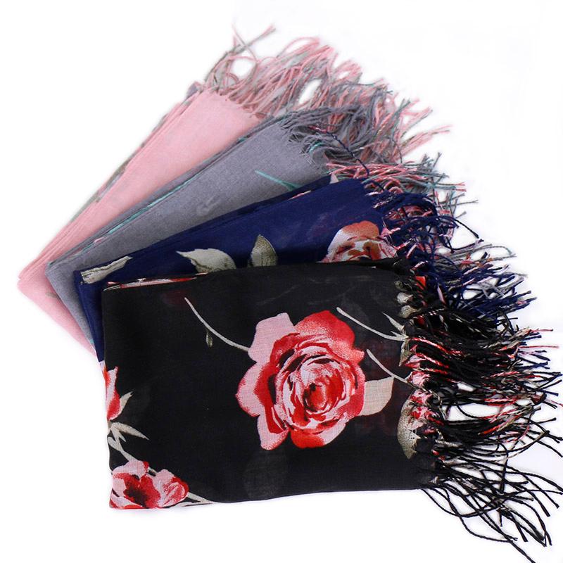 Scarves 2021 Tassels Hijab Scarf Printe Flower Shawls Muslim Lightweight Wraps Fashion Islamic Headband 10pcs-lot
