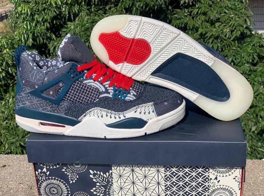 Better Quality 4s Sashiko Deep Ocean Blue Basketball Shoes Men 4 Sports Sneakers8O8T