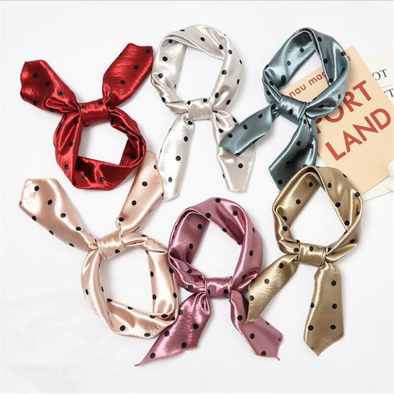 Scarves 70x70cm Women Polyester Silk Scarf Bling High Glossy Dot Print Casual Small Square Wraps Shawls Headband Neck Ties