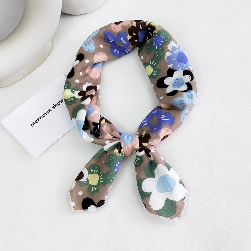 Scarves MoriBty Women Square Cotton Silk Scarf Cute Foulard Femme Bandanas Hijab 55cm Hair Ribbon Headband Print Neckerchief Bufanda
