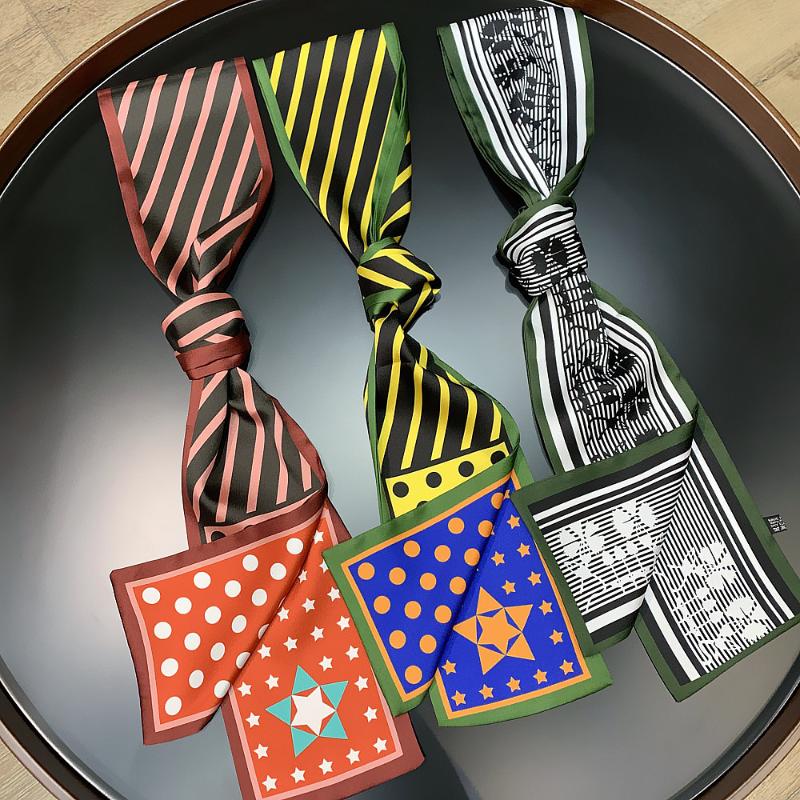 Scarves 2021 Design Five-pointed Star Skinny Scarf Silk For Women Print Bag Brand Foulard Fashion Head