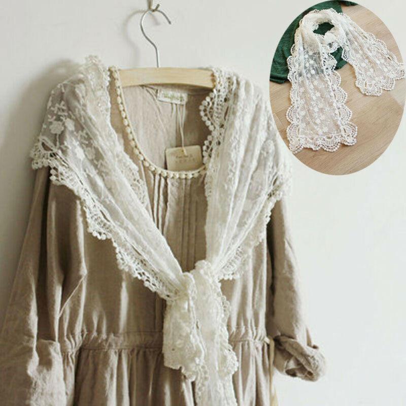 Scarves Fashion Sen Autumn And Winter Women&#039;s Ladies Hollow Long Scarf Embroidery Floral Crochet Mesh Lace Trim Shawl