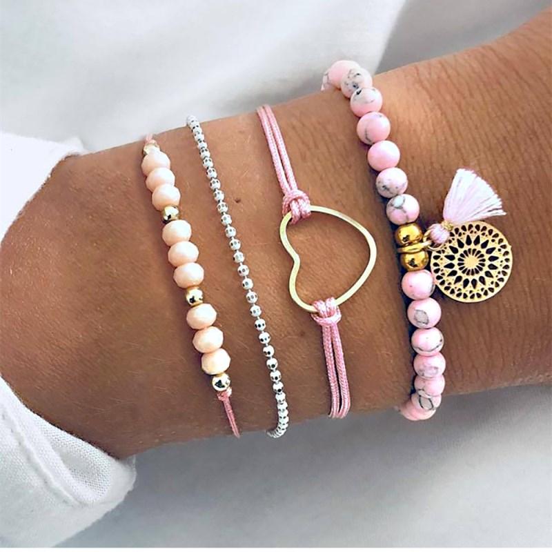 Link, Chain 2021 Temperament Retro Bohemian Bracelet Pink Love Marble Tassel Simple Female Trend Jewelry Fashion Gift Adjustable