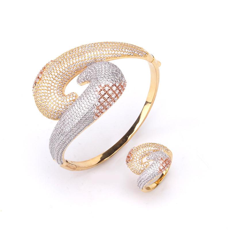 Bangle Fashion Women&#039;s Jewelry Three-color Geometric Hook-shaped Convolute Bracelet With Zircon S-shaped Hollow Ring Gifts
