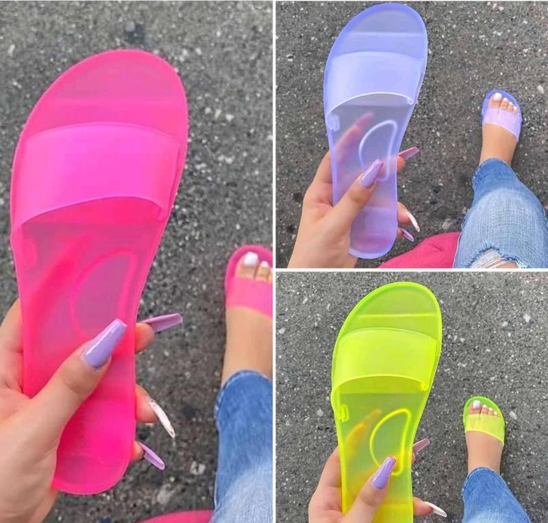 Slippers Crystal Flat Sandals And Candy Color Casual Beach Shoes For Woman