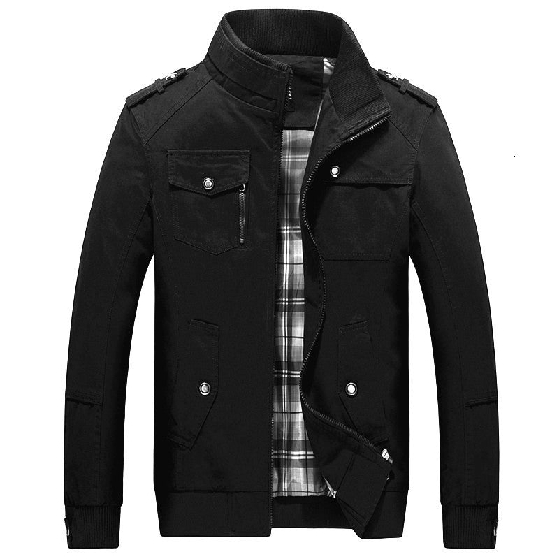 Washed Cotton Men&#039;s Jacket Youth Stand Collar