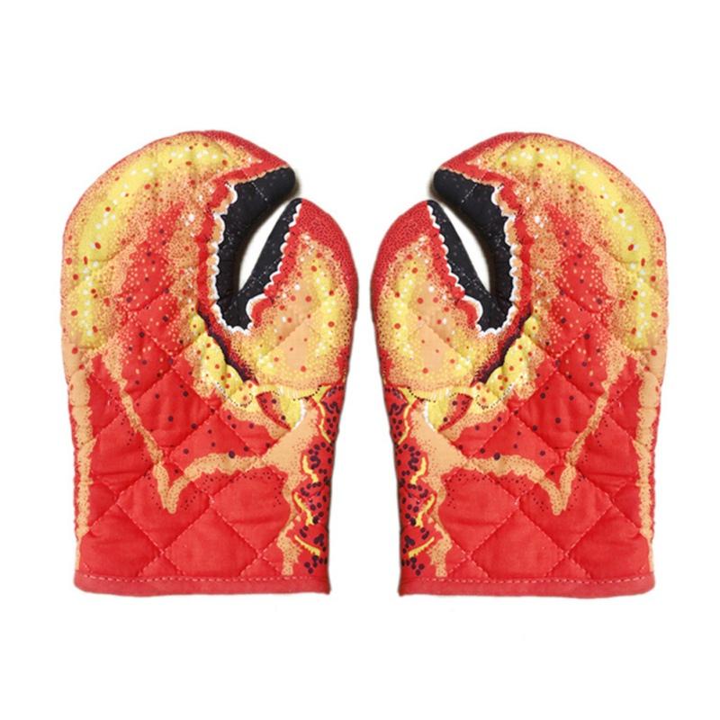 Oven Mitts Lobster Claw Kitchen Quilted Cotton Microwave Gloves Heat Resistant Nonslip For Cooking BBQ Baking Supplies-
