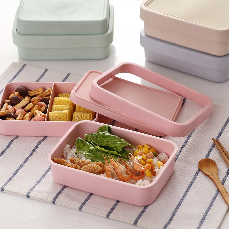 Dinnerware Sets Square-Rectangular Wheat Straw Bento Box Degradable Microwave Refrigerator Fresh-keeping Work Student Children&#039;s Lunch