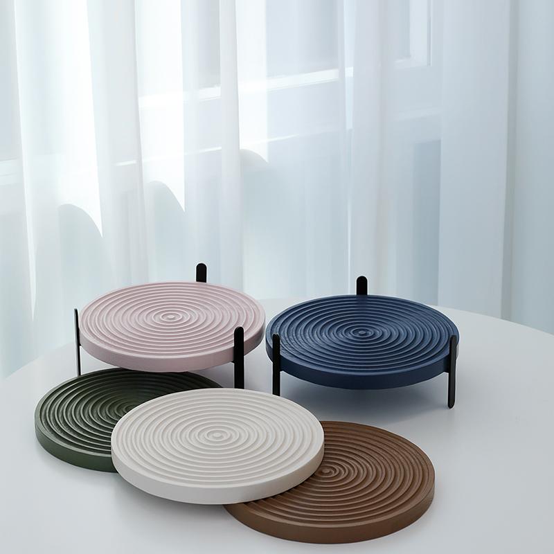 Dishes & Plates SWEETGO Wood Board 24cm Afternoon Tea Holder Water Ripple Round Dessert Tray Cake Table Decoration Makeup Jewelry Ring Stora