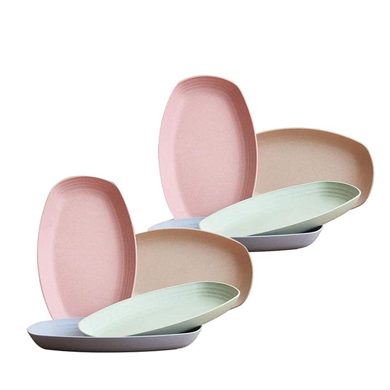 Dishes & Plates 8 Pack Wheat Straw Dinnerware Set-Lightweight Dishes,Dessert Tableware Cutlery For Adult Toddler Kids