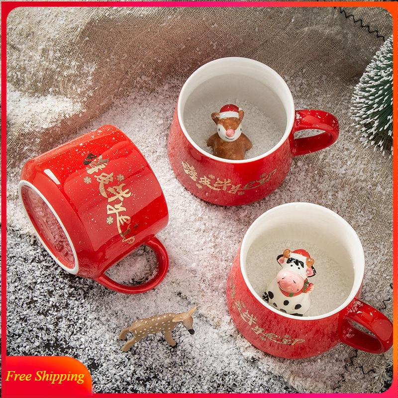 Mugs Christmas Cute Cartoon Personality 3D Ceramic Cup Creative Couple Coffee Milk Animal Mug Present Gifts Tazas Cool Cups