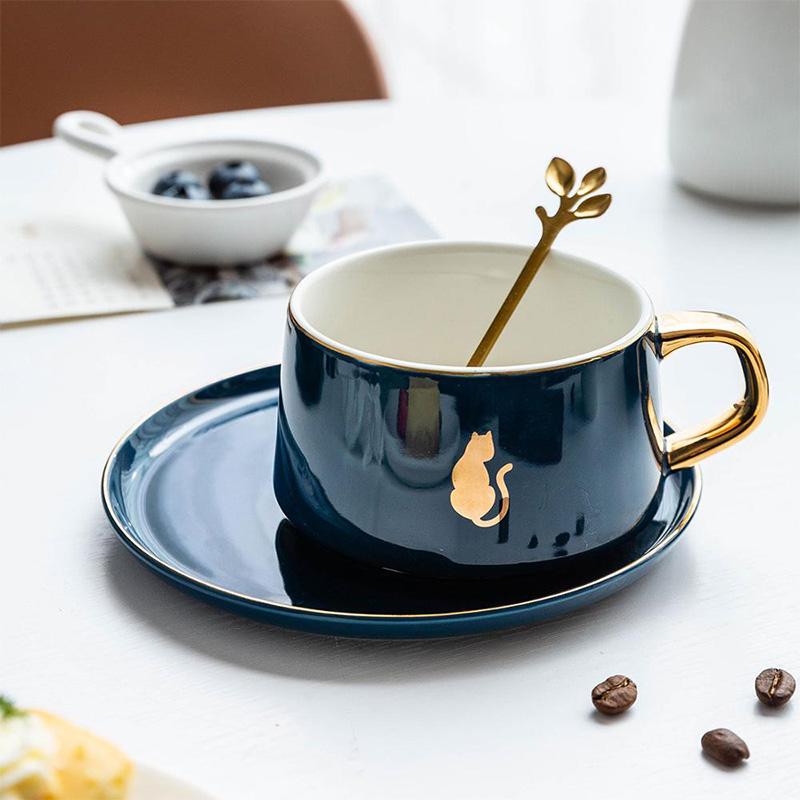Mugs SWEETHOME 225ml Nordic Style Animal Coffee Cup With Dish Spoon Gold Handle Breakfast Milk Juice Mug Gift For Birthday