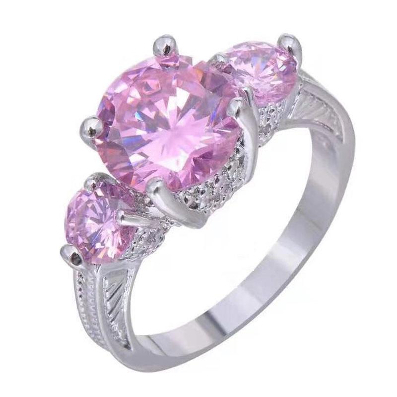 Wedding Rings Fashion Finger Promise Engagement Romantic Jewelry Inlay Oval Pink Zircon Women&#039;s Charm Year Gifts Size 6-10