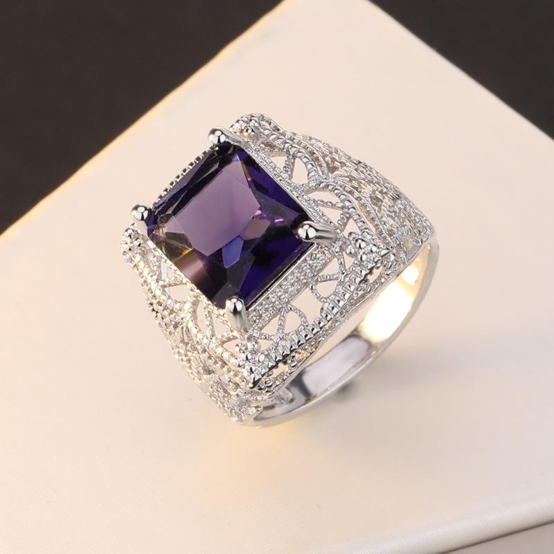 Cluster Rings Luxury Exquisite S925 Princess Square Hollow Lace Geometric Jewelry Ladies Engagement Wedding Gift Ring