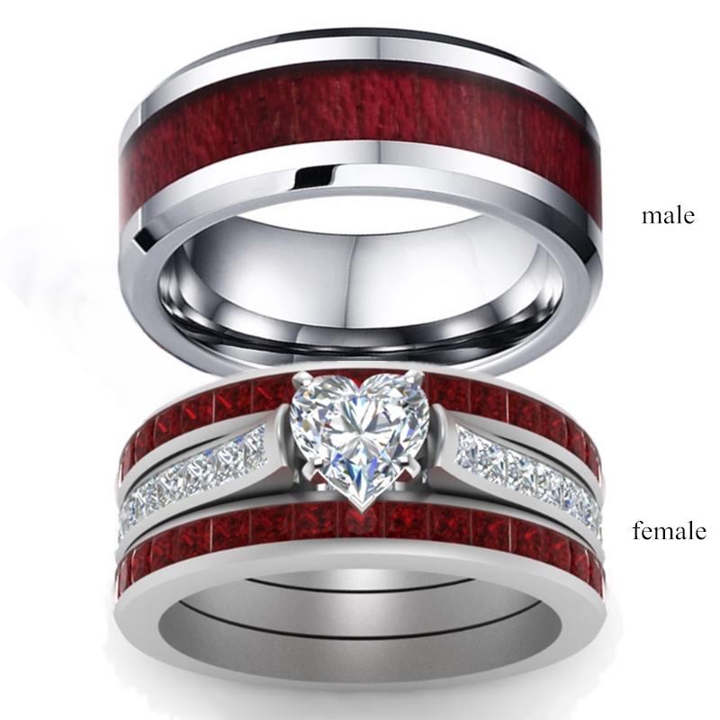Cluster Rings 2021 Fashion Jewelry Brown Red Stainless Steel Couple Ring Casual Male Elegant Female Engagement Valentine&#039;s Day Gift