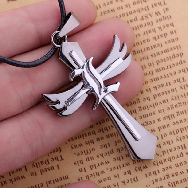 Pendant Necklaces Anime Death Note Cross Logo Double Necklace Cosplay Black Rope Chain For Women Men Accessories Gifts 10pcs Wholesale