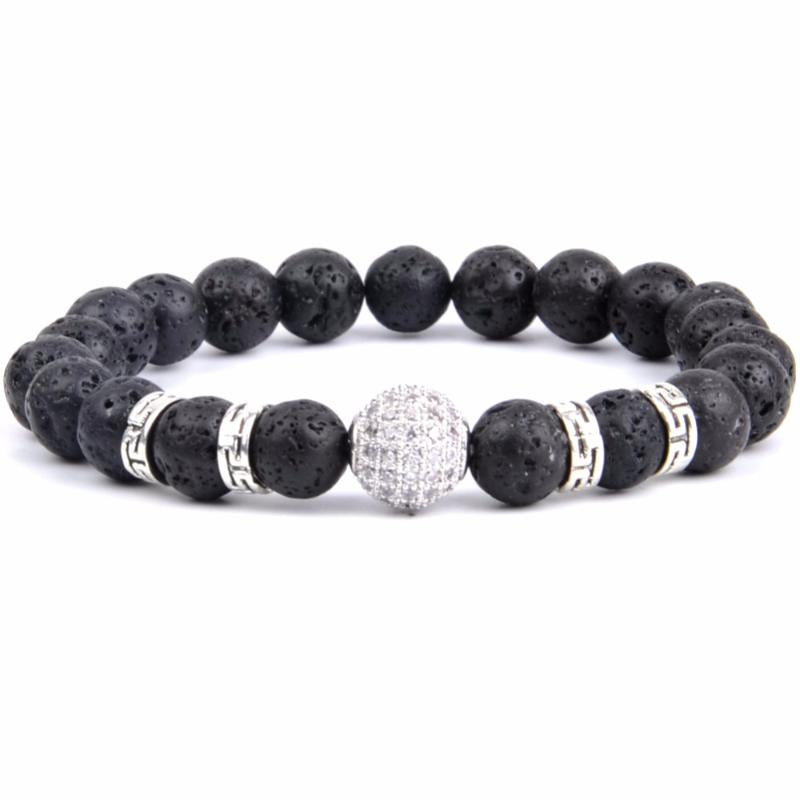 Beaded, Strands Women&#039;s Bracelets 2021 Fashion Pave CZ Ball Natural Stone Lava Bead Bracelet For Men Jewelry Gift Yoga Bangles Bijoux Wholes