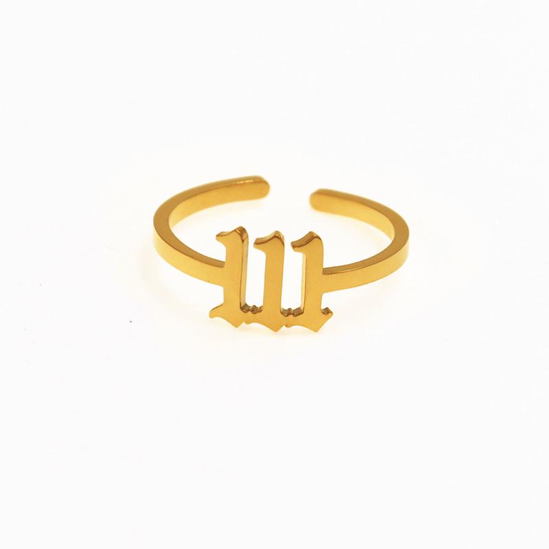 Cluster Rings Angel Number Stainless Steel Old English 111 222 333 999 Bague Adjustable Ring Simple Baby Birthday Gift
