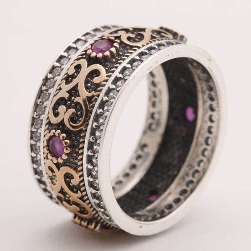 Cluster Rings Vintage Single Row Purple Rhinestone Punk Flower Pattern Ring For Men Women Gifts Gothic Fashion Jewelry Bague Z4P116